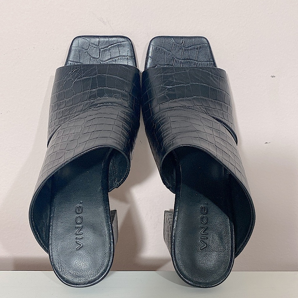 VINCE Nelda Cutout Croc-Effect Leather Mules Black 5M - Picture 5 of 8